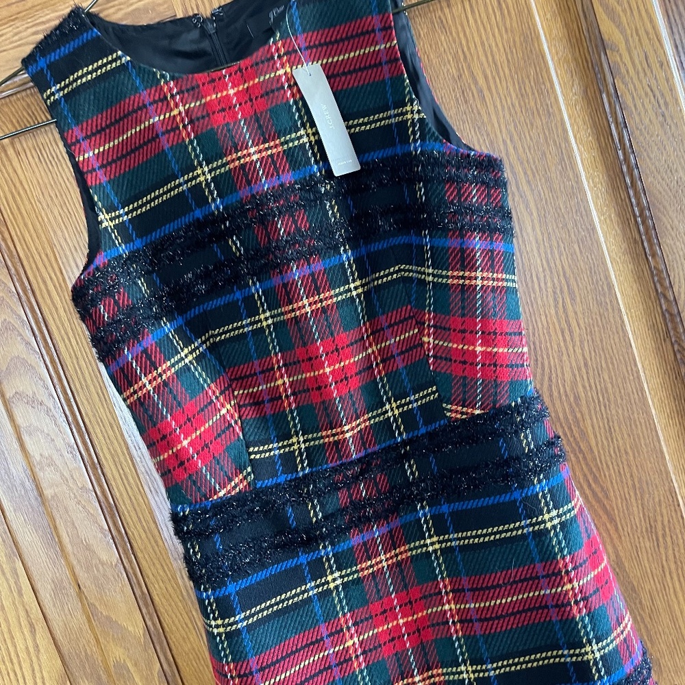NWT J. Crew plaid sheath lurex Stewart tartan plaid dress size 0